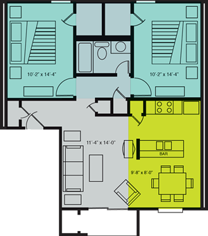  Plan C - Two Bedroom One Bath -  856 Sq. Ft.*